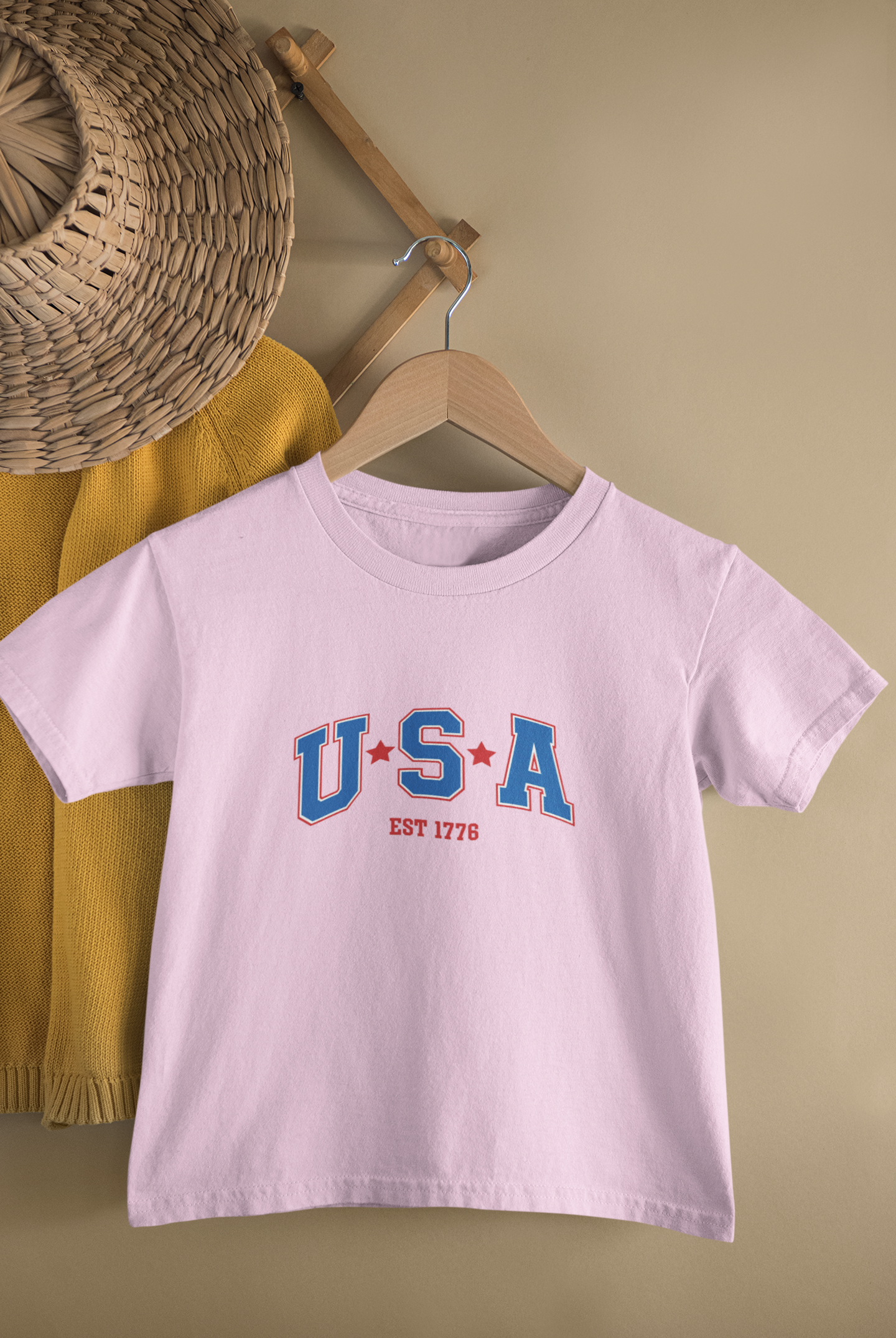 Детска тениска USA — розова, 100% памук | SatModa

