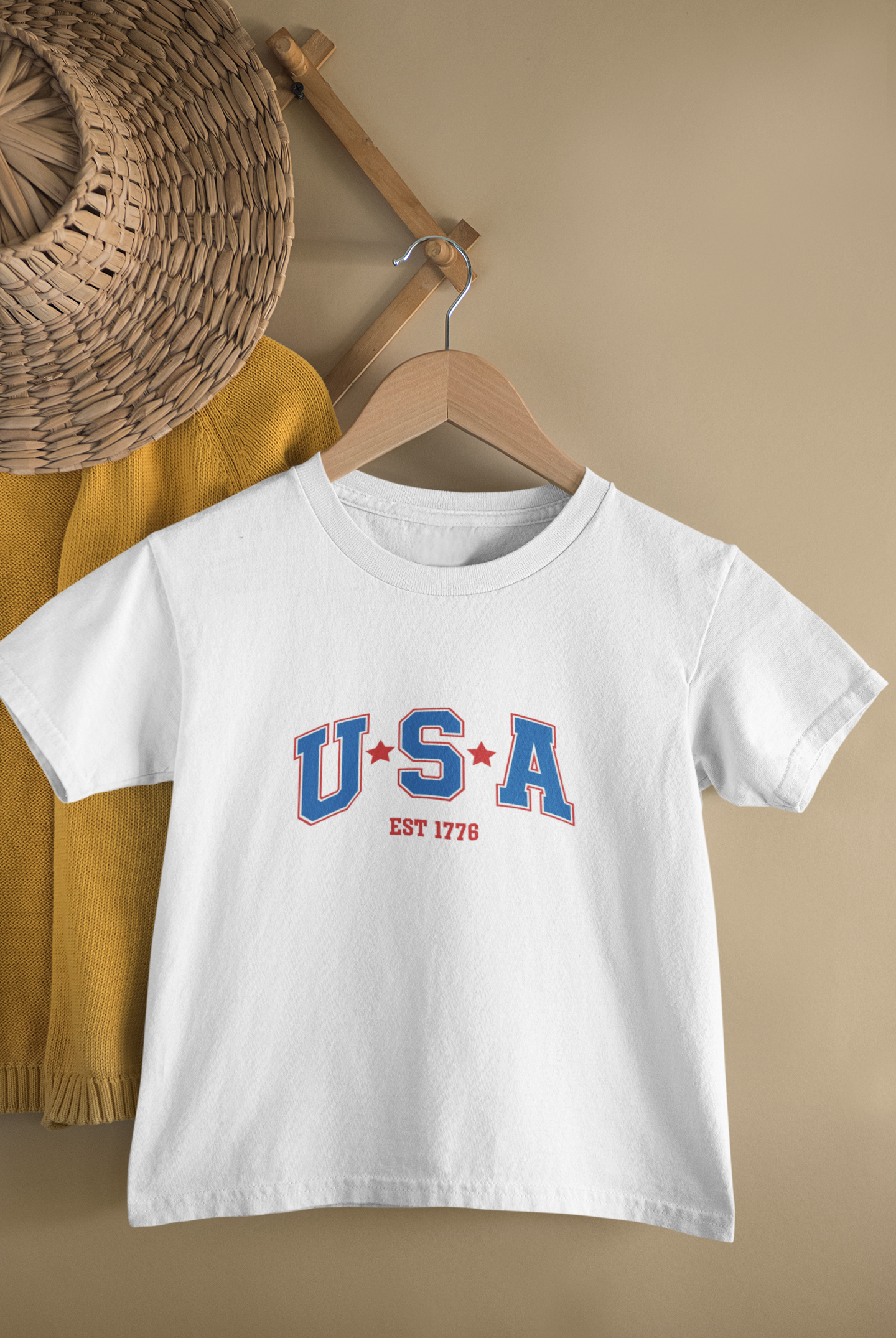 Детска тениска USA — бяла, 100% памук | SatModa
