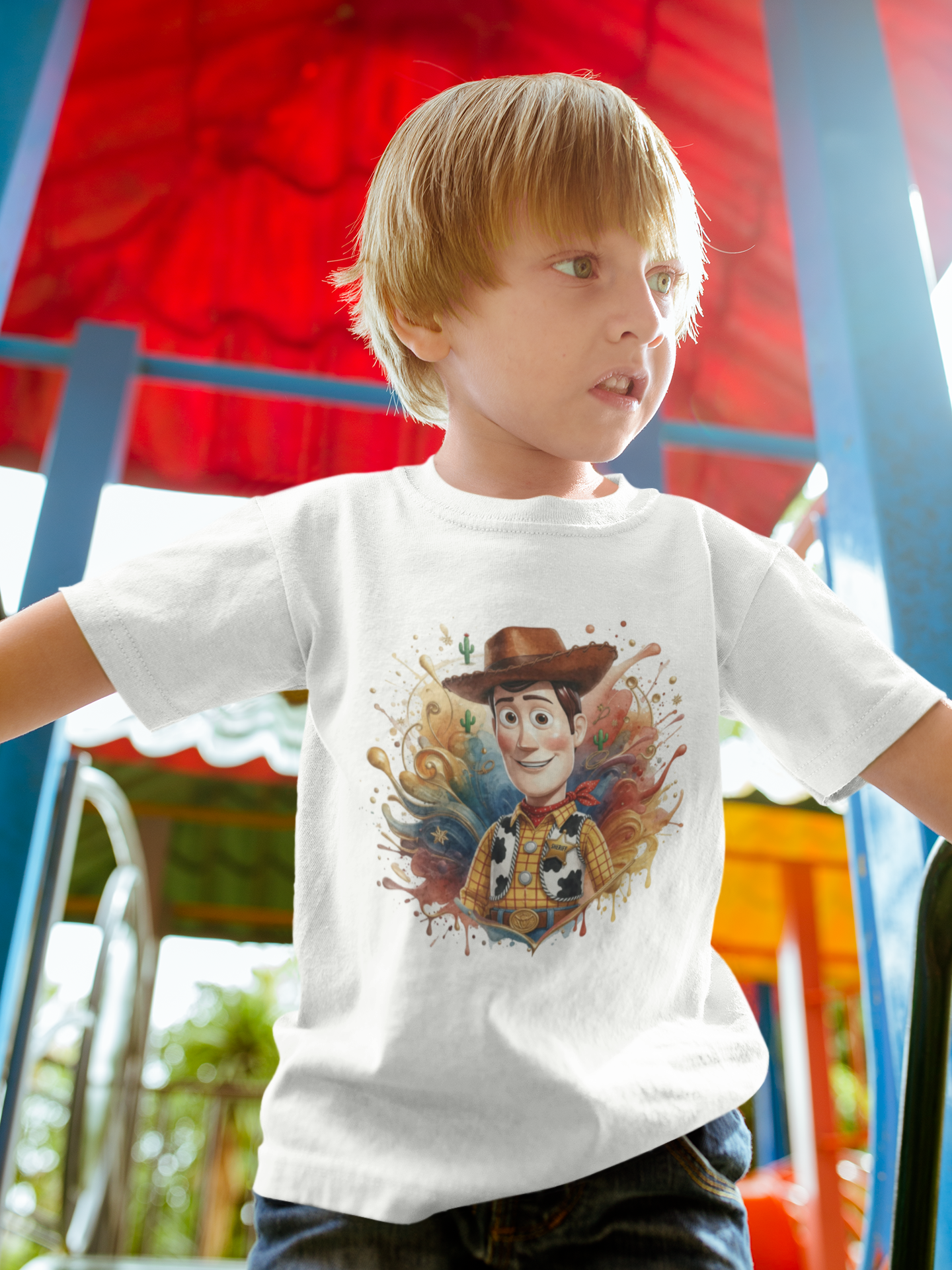 Детска тениска Woody — бяла, 100% памук | SatModa
