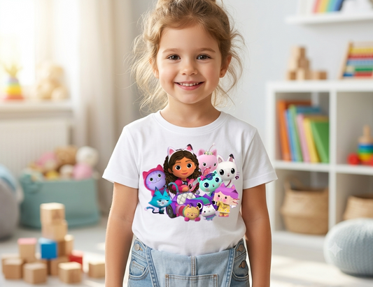 Детска тениска Gabby's dolls бяла — свободна кройка | SatModa