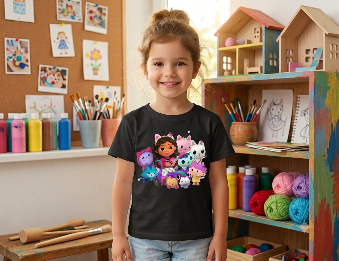 Детска тениска Gabby's dolls черна— свободна кройка | SatModa