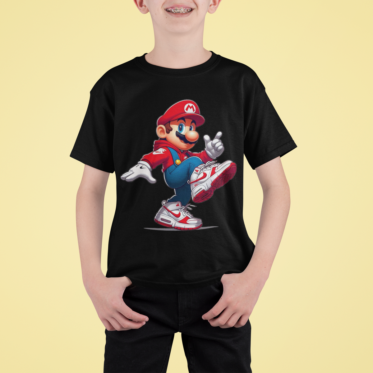 Детска тениска Mario Cool черна — свободна кройка | SatModa
