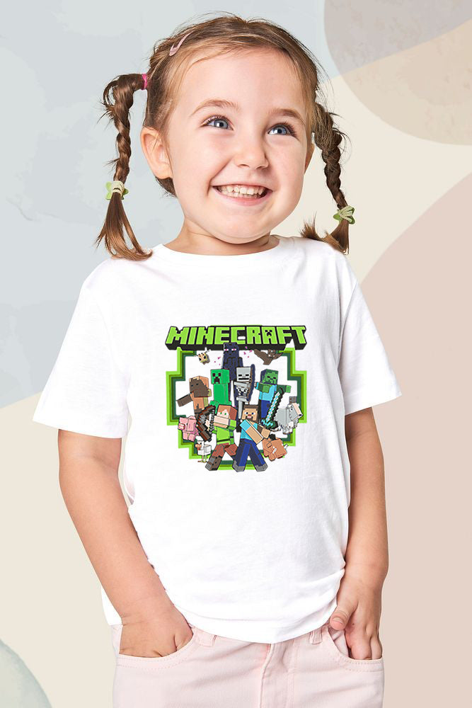 Детска тениска Minecraft band бяла — свободна кройка | SatModa