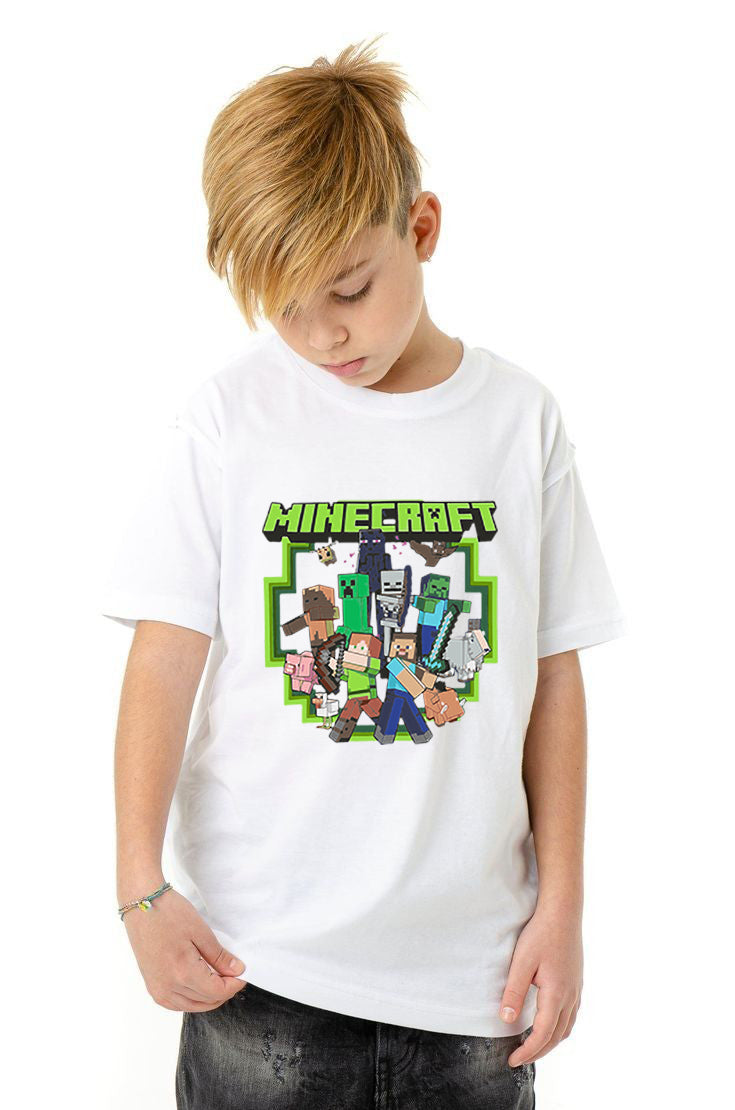 Детска тениска Minecraft band бяла — свободна кройка | SatModa