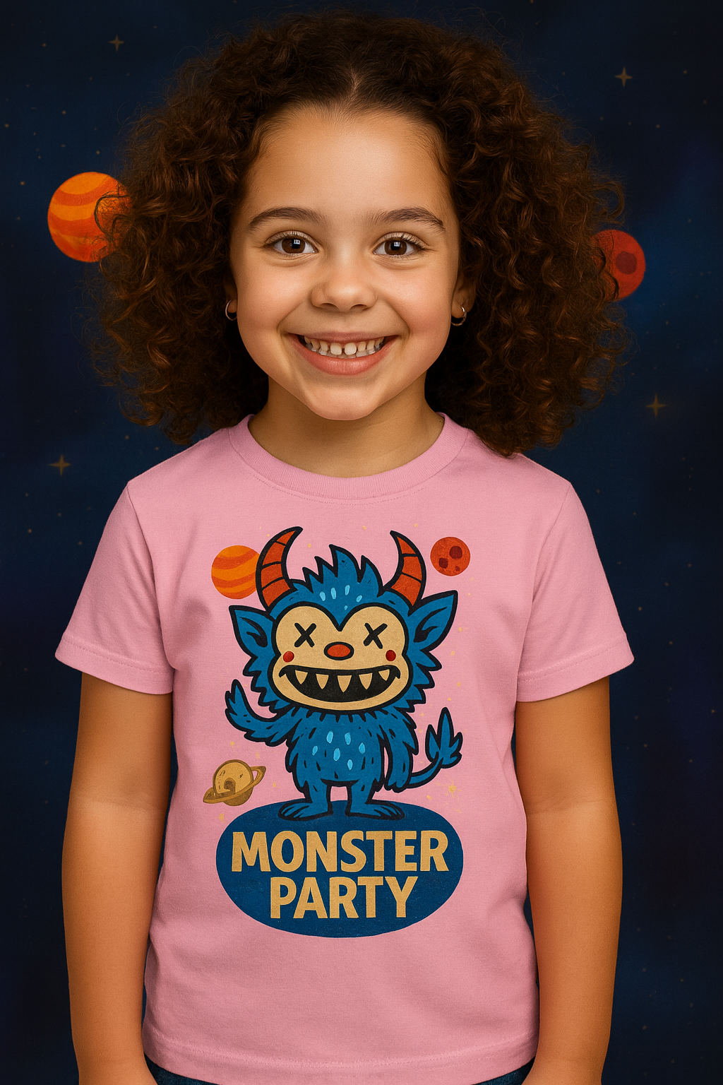 Детска тениска Monster Party розова — свободна кройка | SatModa