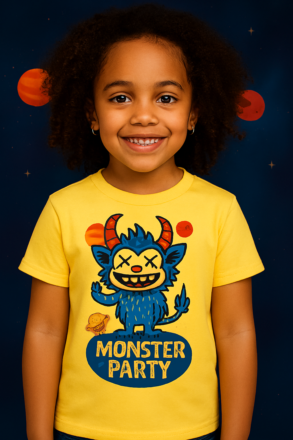 Детска тениска Monster Party жълта— свободна кройка | SatModa
