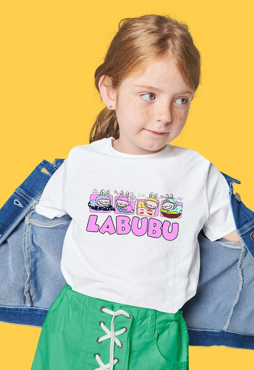 Детска тениска Sleeping Labubu бяла — свободна кройка | SatModa