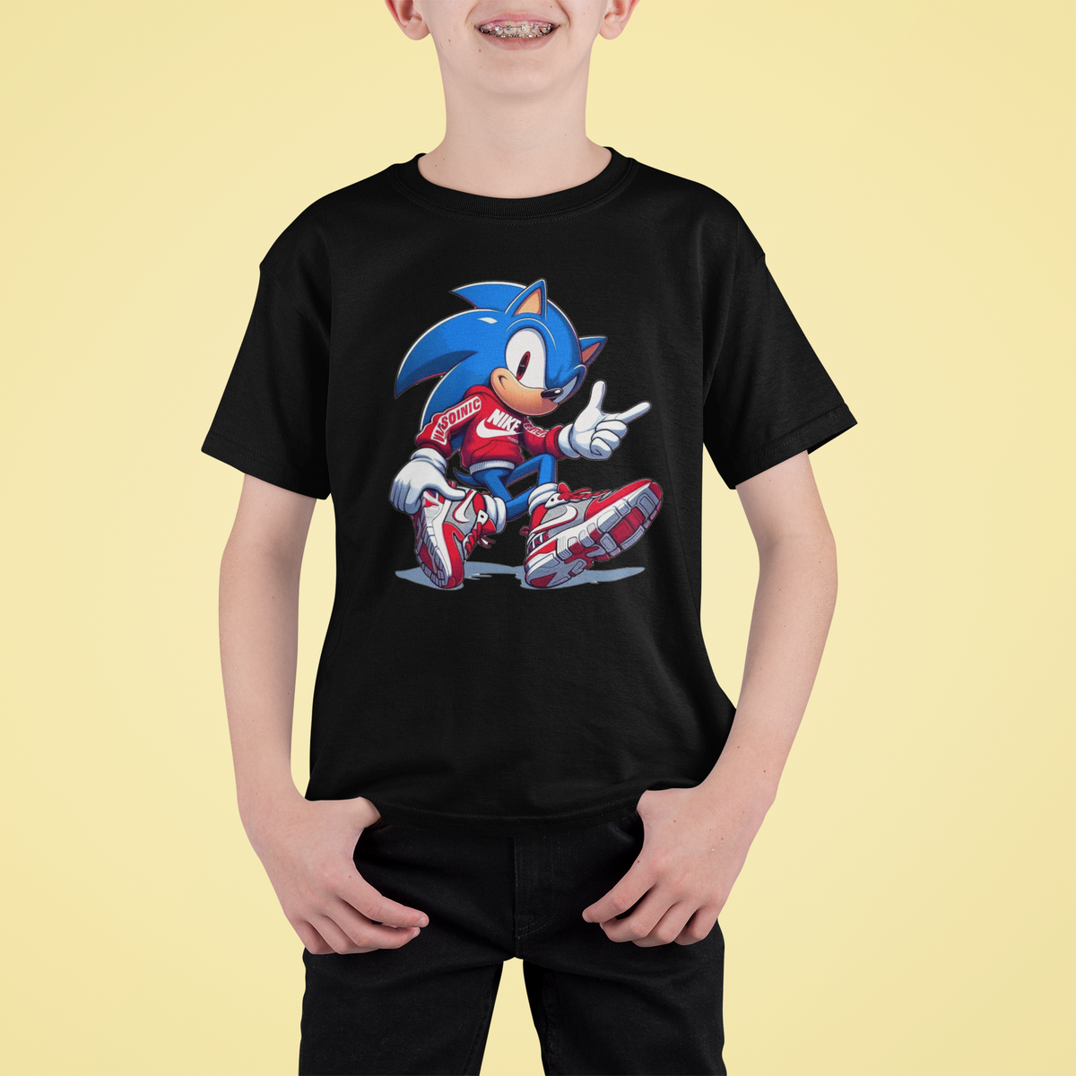 Детска тениска Sonic Cool черна — свободна кройка | SatModa