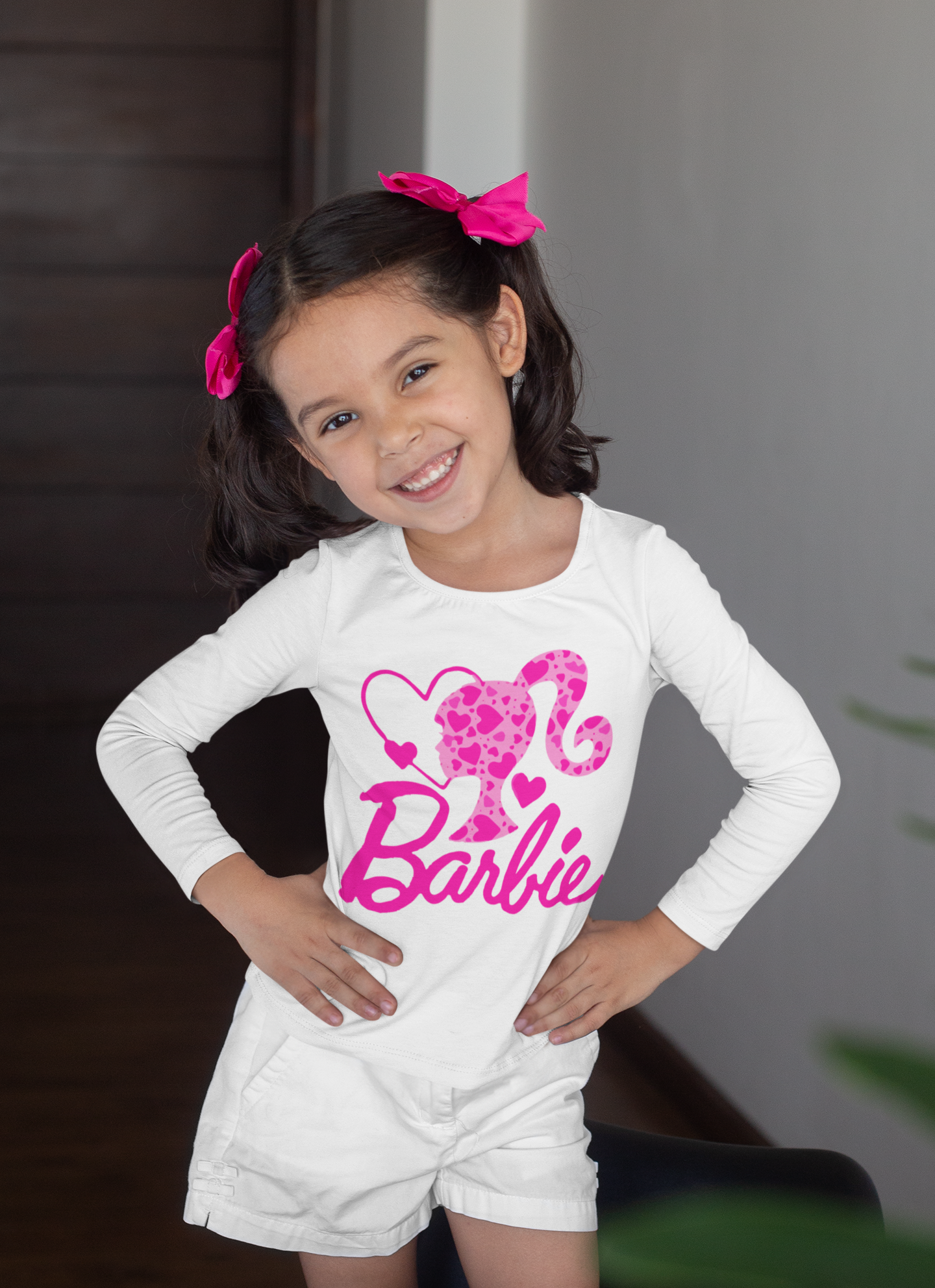 Детска блуза Barbie — бяла, 100% памук, размери 3-4г. до 11-12г. | SatModa
