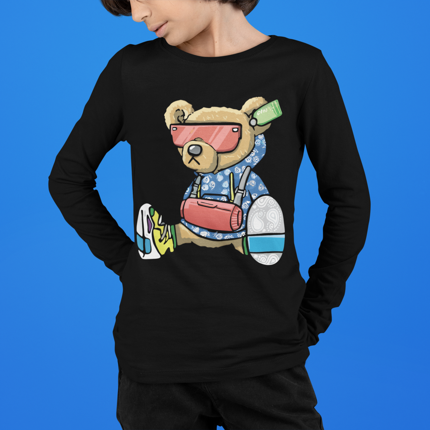 Детска блуза Cool Bear — черна, 100% памук, размери 3-4г. до 11-12г. | SatModa
