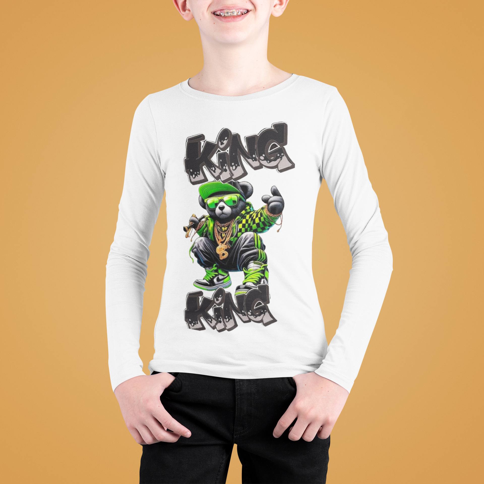Детска блуза Green King — бяла, 100% памук, размери 3-4г. до 11-12г. | SatModa
