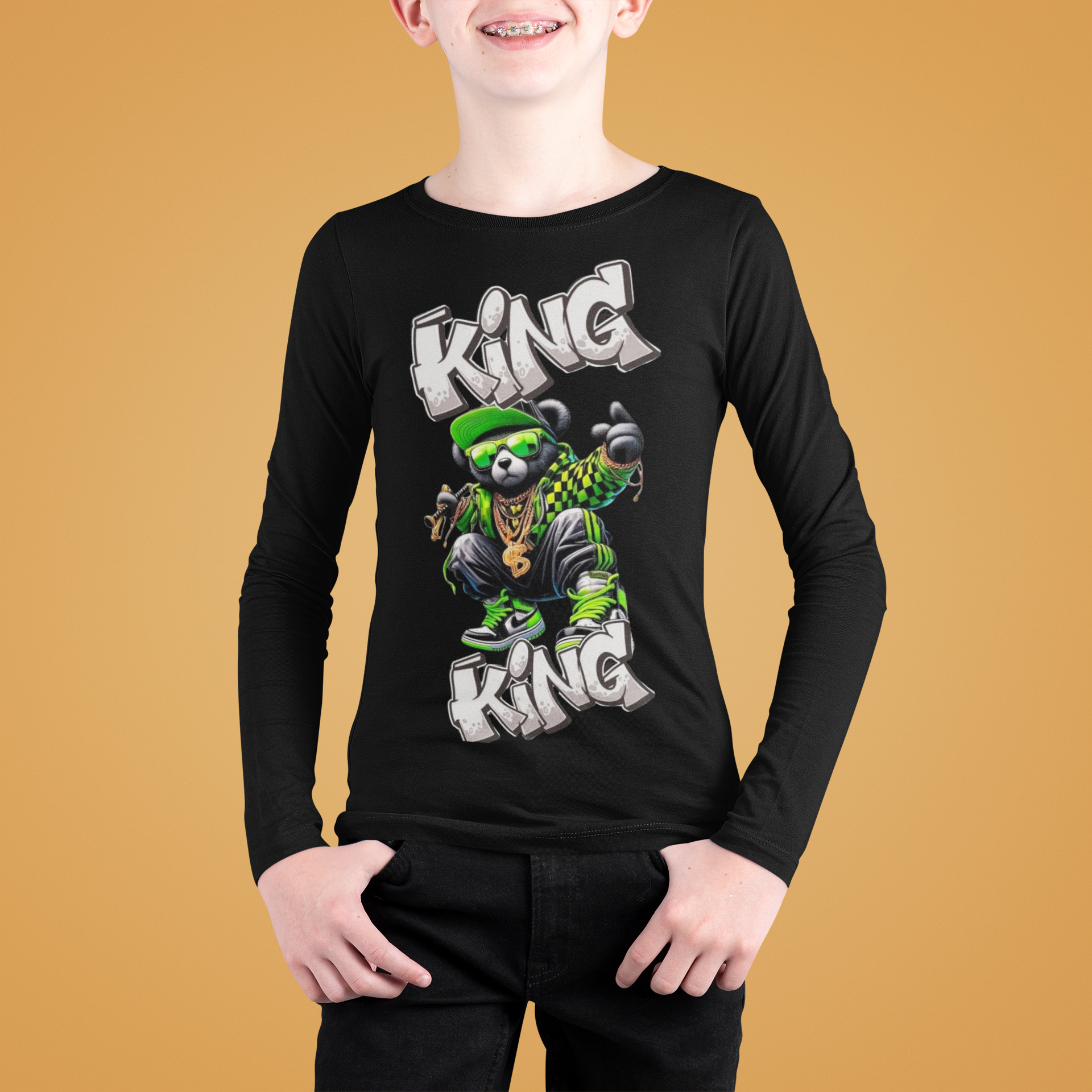 Детска блуза Green King — черна, 100% памук, размери 3-4г. до 11-12г. | SatModa
