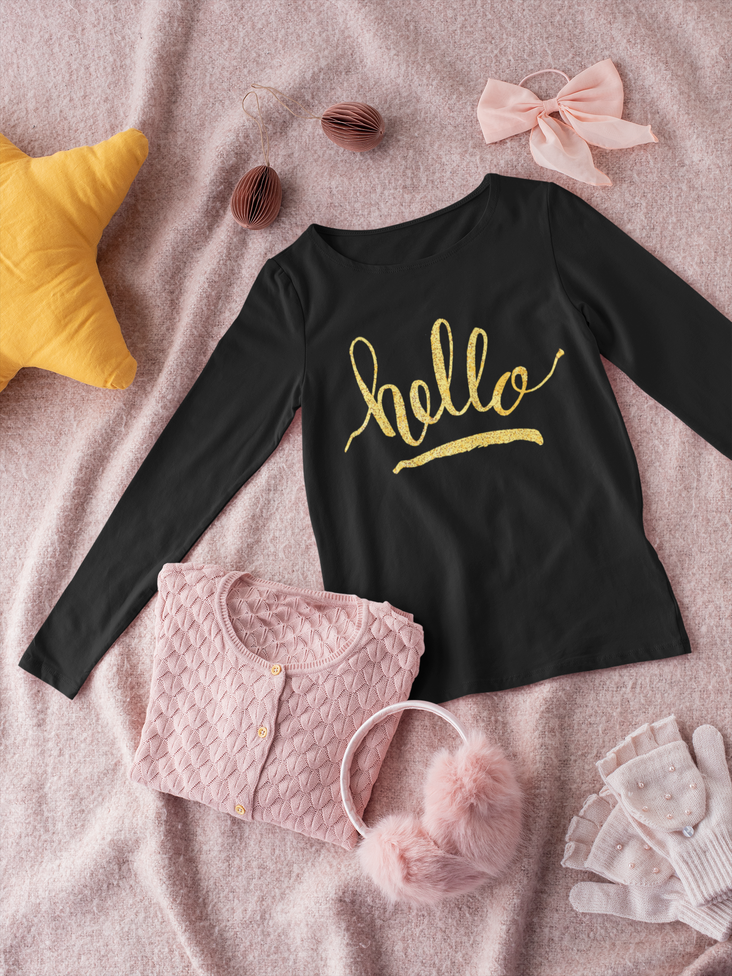 Детска блуза Hello — черна, 100% памук, размери 3-4г. до 11-12г.