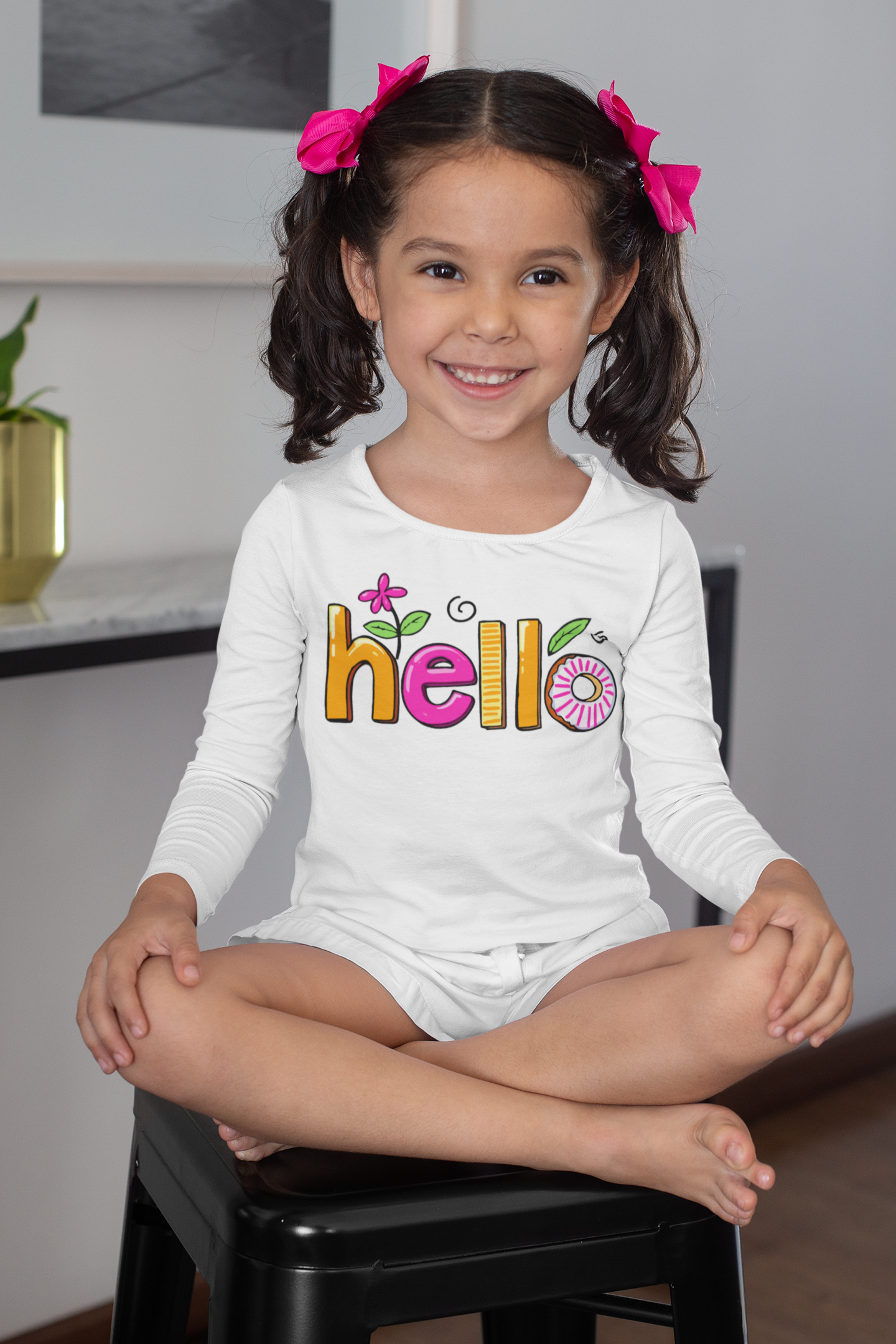 Детска блуза Hello Colors — бяла, 100% памук, размери 3-4г. до 11-12г. | SatModa

