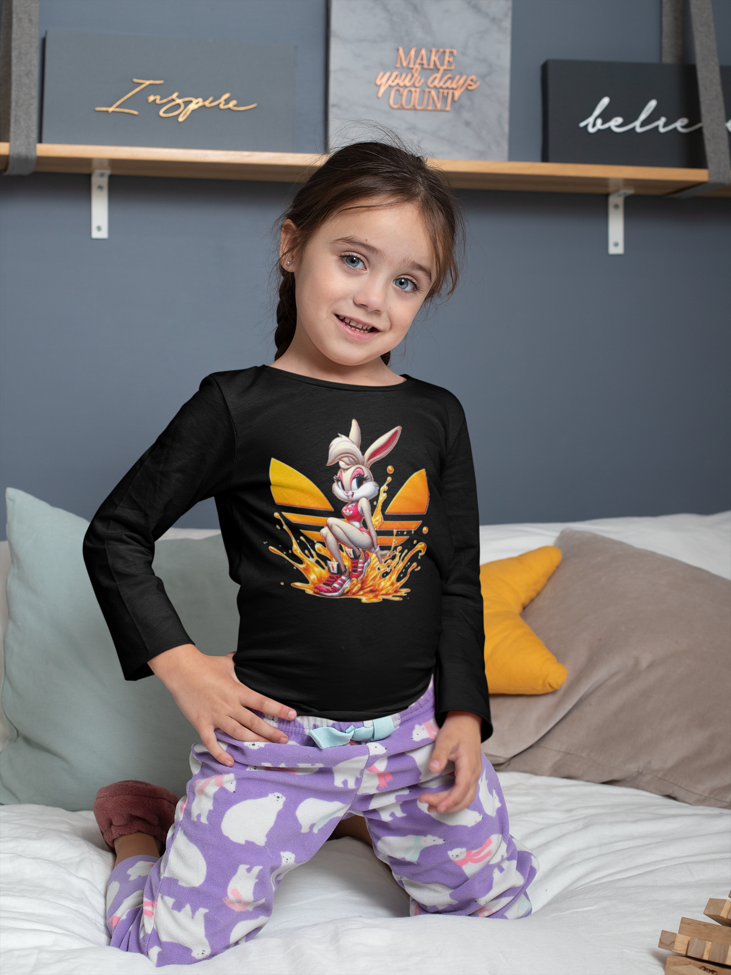Детска блуза LoLa — черна, 100% памук, размери 3-4г. до 11-12г. | SatModa
