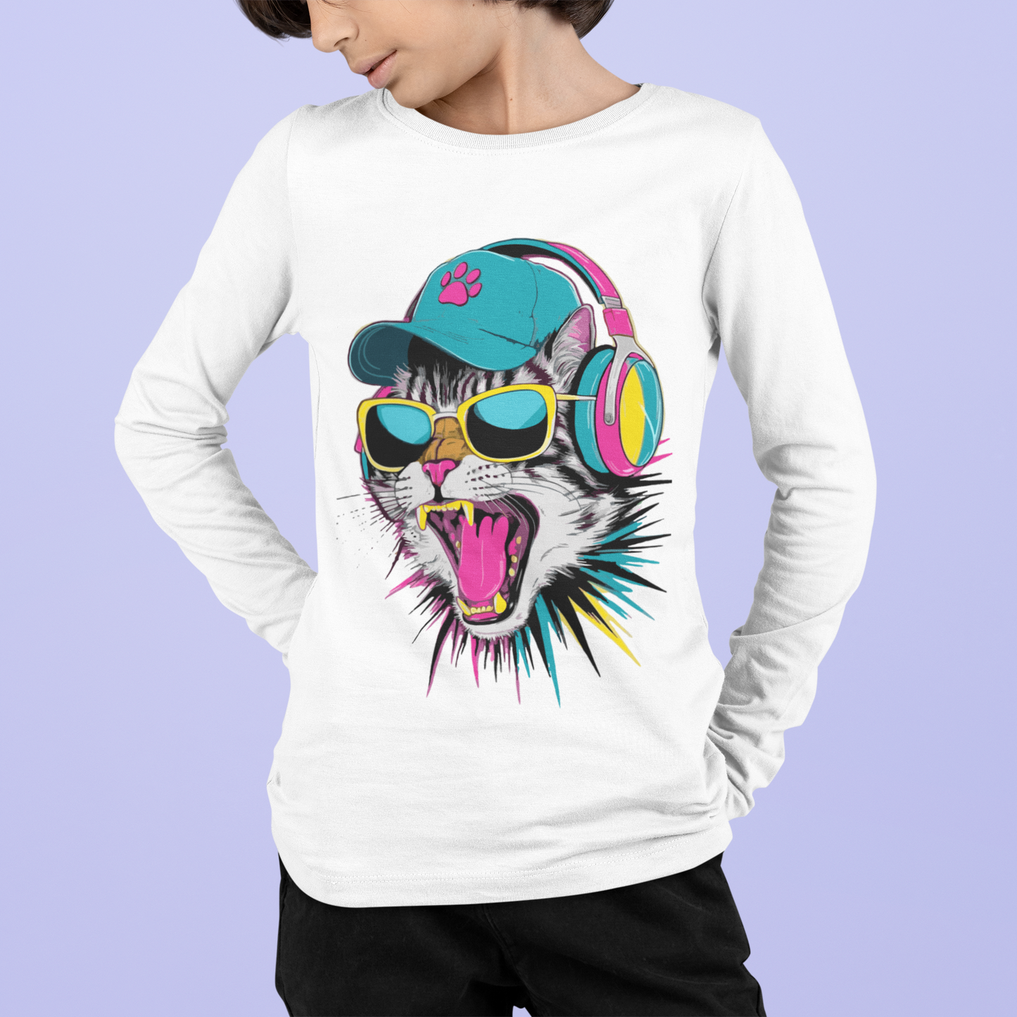 Детска блуза Music Cat — бяла, 100% памук, размери 3-4г. до 11-12г. | SatModa

