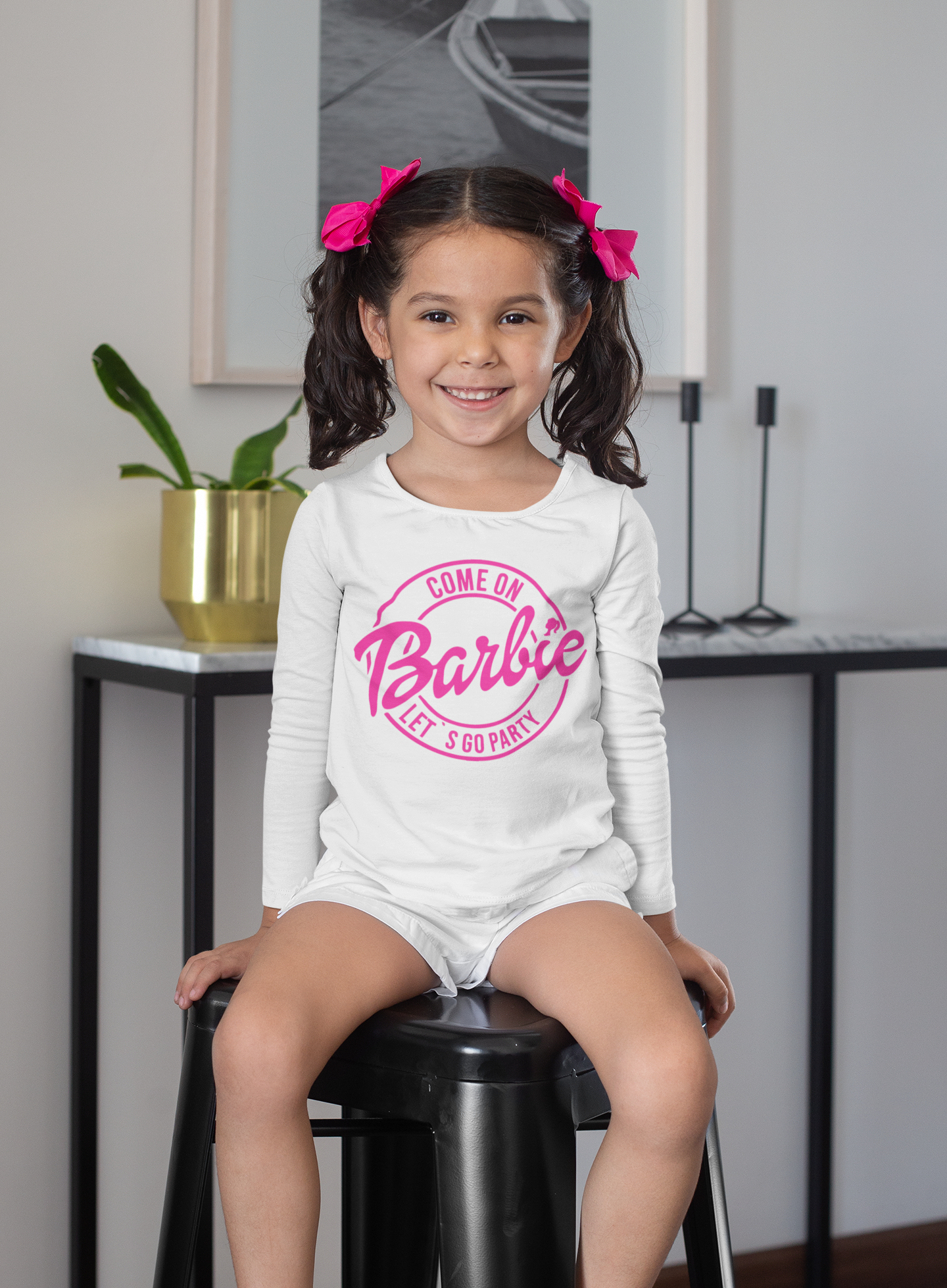 Детска блуза Party Barbie — бяла, 100% памук, размери 3-4г. до 11-12г. | SatModa
