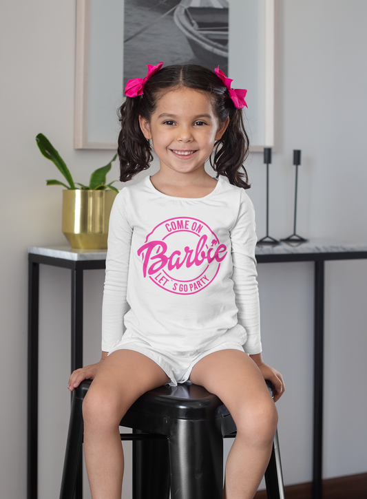 Детска блуза Party Barbie — бяла, 100% памук, размери 3-4г. до 11-12г. | SatModa
