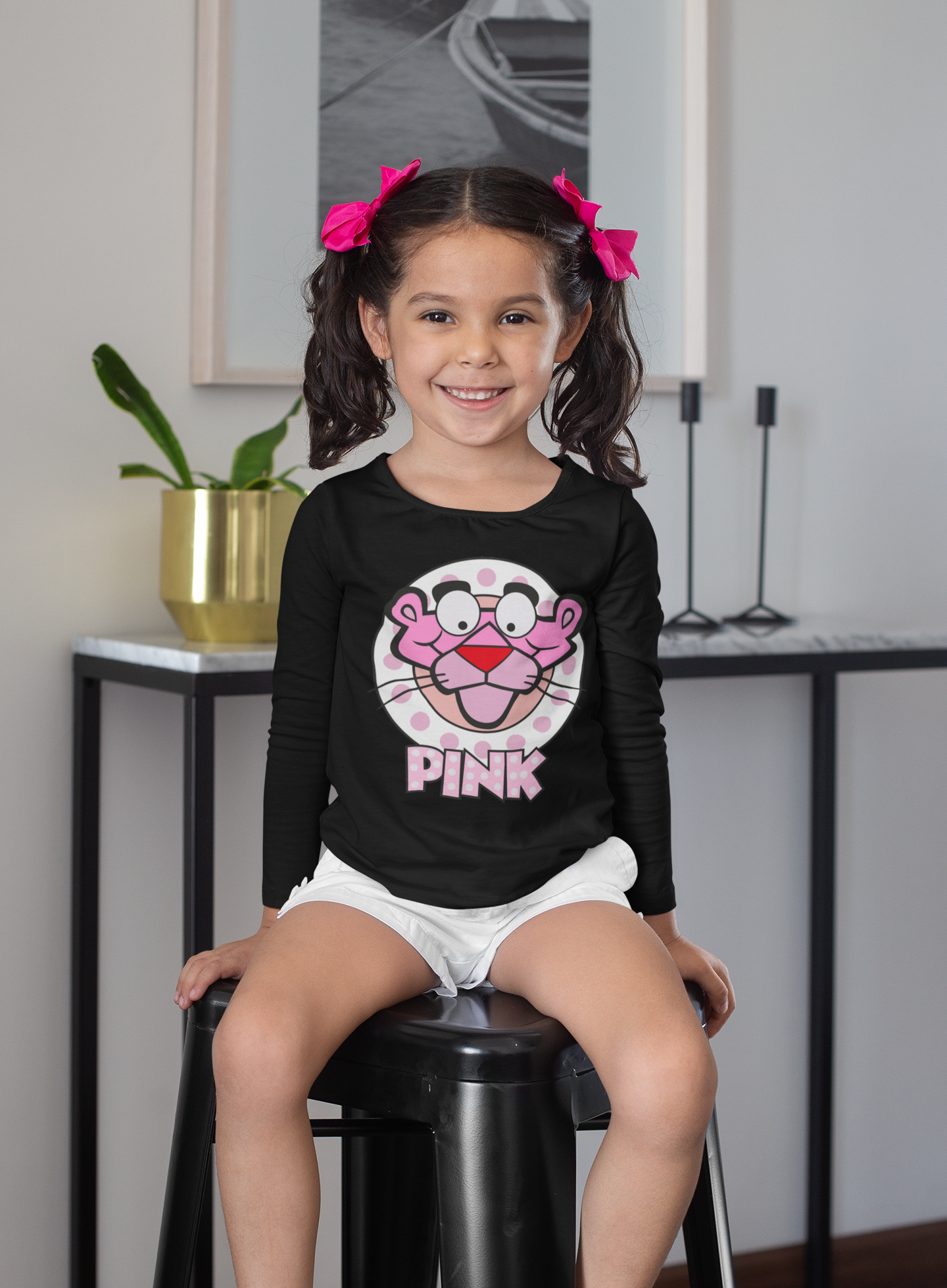 Детска блуза Pink — черна, 100% памук, размери 3-4г. до 11-12г. | SatModa
