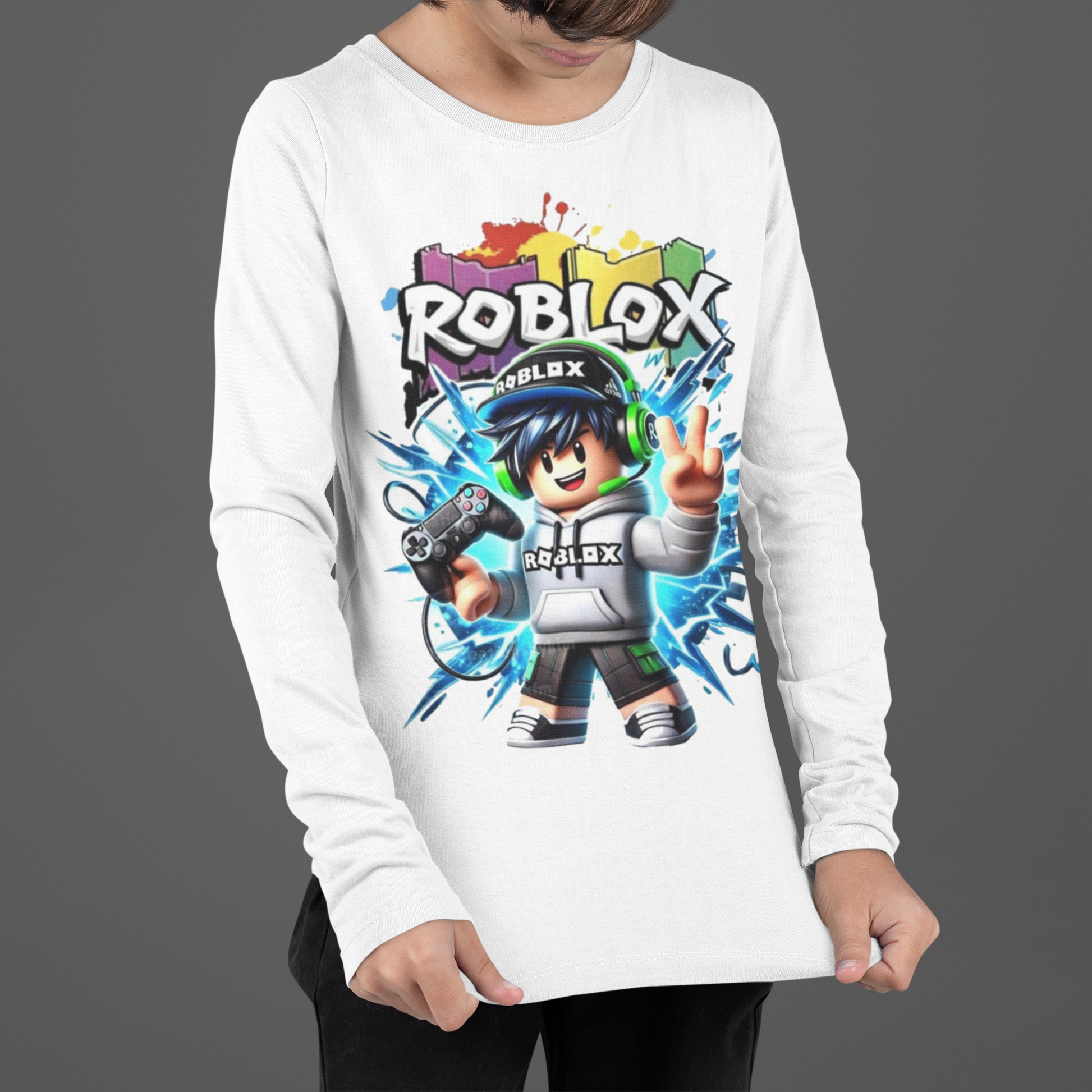 Детска блуза Roblox PS — бяла, 100% памук, размери 3-4г. до 11-12г. | SatModa
