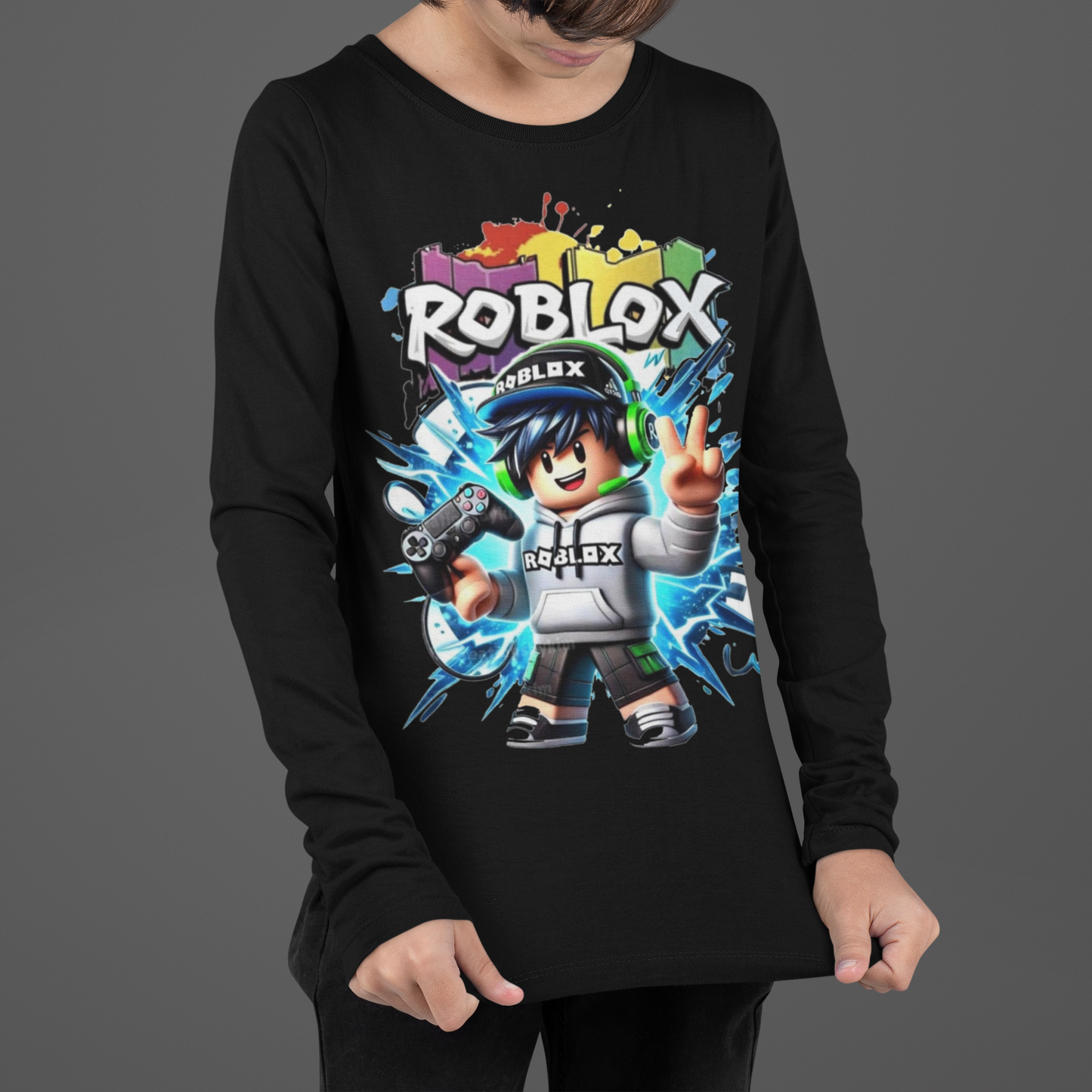 Детска блуза Roblox PS — черна, 100% памук, размери 3-4г. до 11-12г. | SatModa
