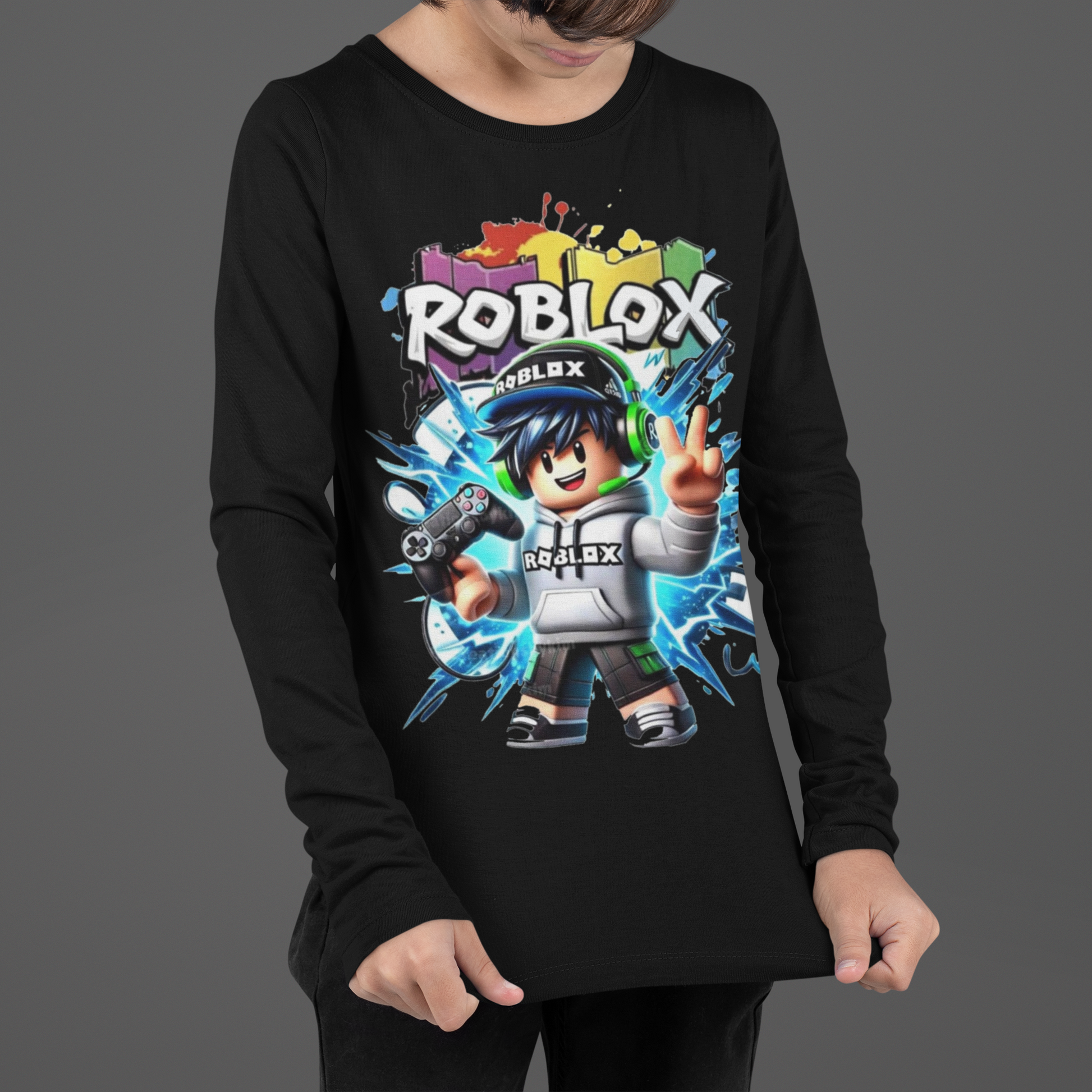 Детска блуза Roblox PS — черна, 100% памук, размери 3-4г. до 11-12г. | SatModa
