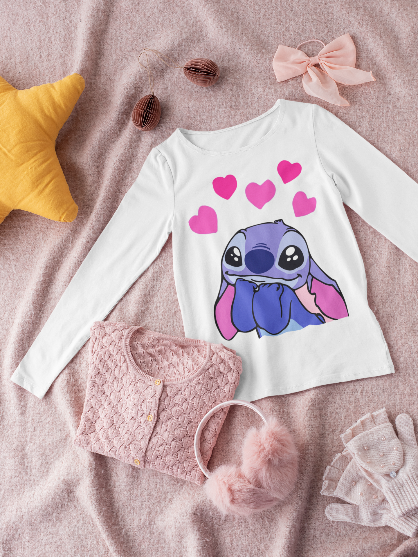 Детска блуза Stitch Love You — бяла, 100% памук, размери 3-4г. до 11-12г. | SatModa
