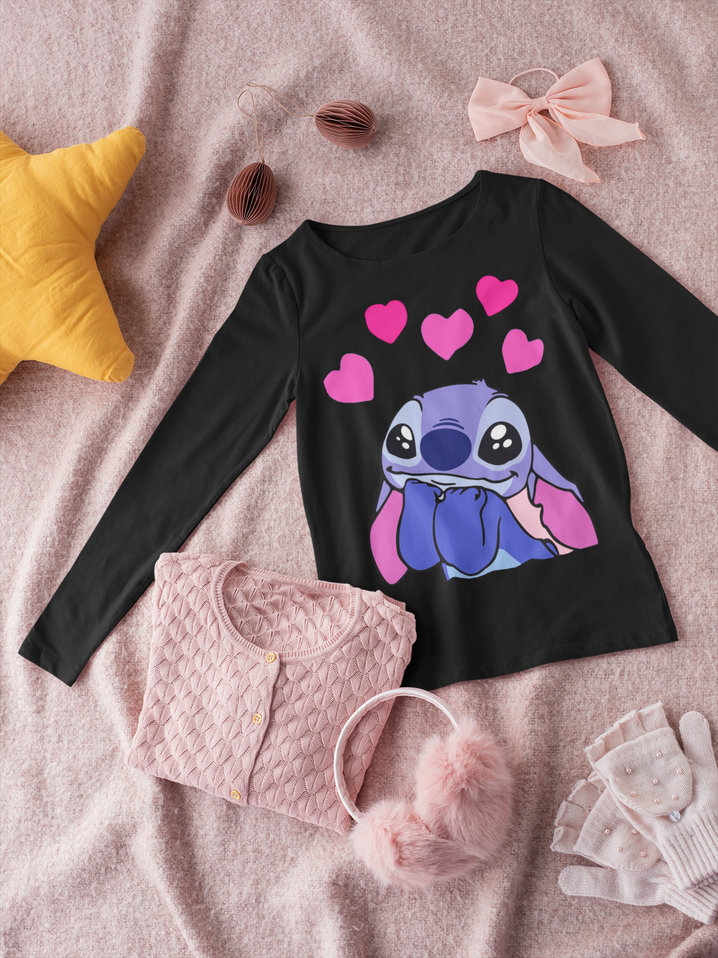 Детска блуза Stitch Love You — черна, 100% памук, размери 3-4г. до 11-12г. | SatModa
