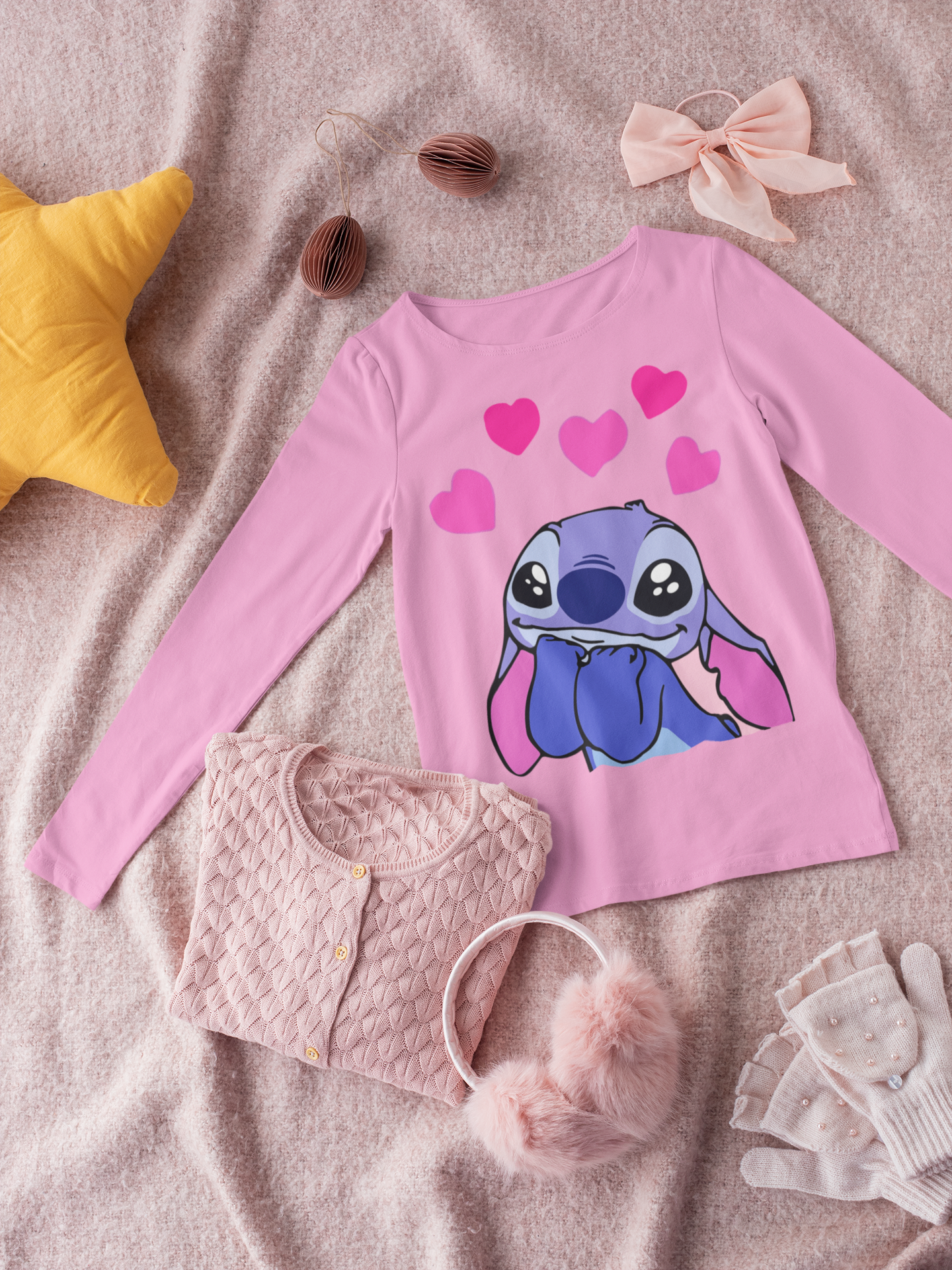 Детска блуза Stitch Love You — розова, 100% памук, размери 3-4г. до 11-12г. | SatModa
