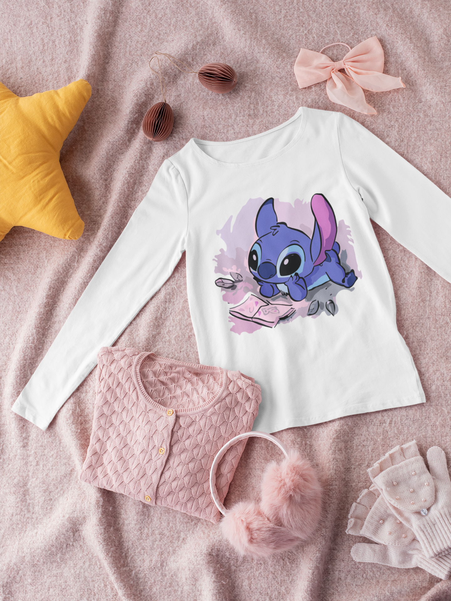 Детска блуза Stitch Reads — бяла, 100% памук, размери 3-4г. до 11-12г. | SatModa
