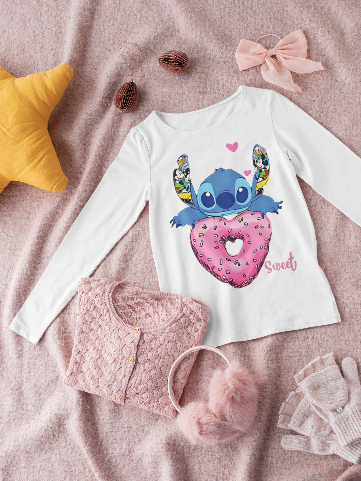 Детска блуза Stitch Sweet — бяла, 100% памук, размери 3-4г. до 11-12г. | SatModa
