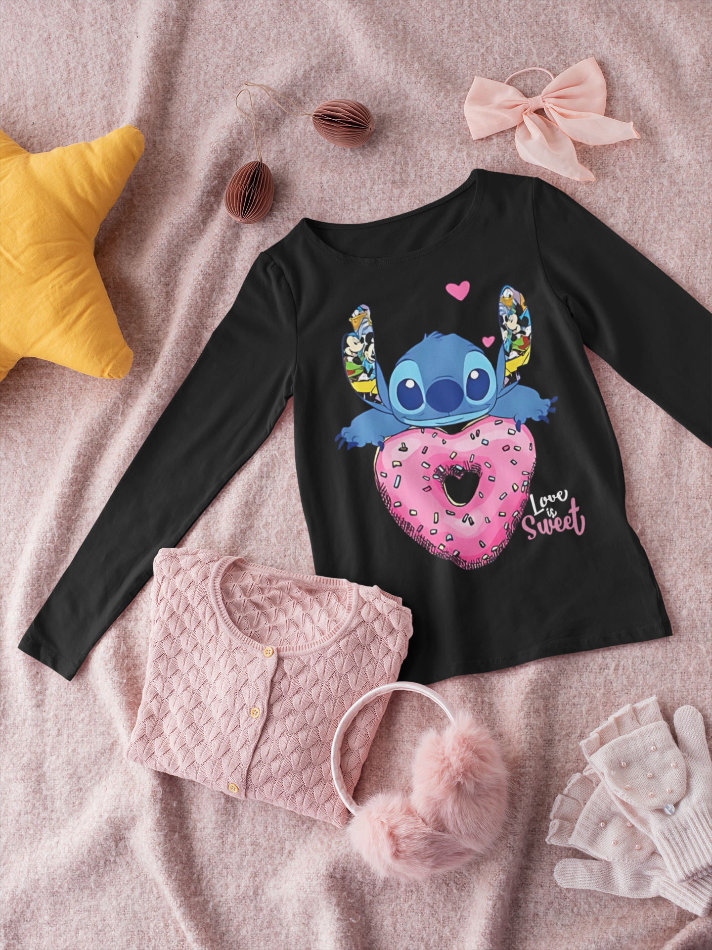 Детска блуза Stitch Sweet — черна, 100% памук, размери 3-4г. до 11-12г. | SatModa
