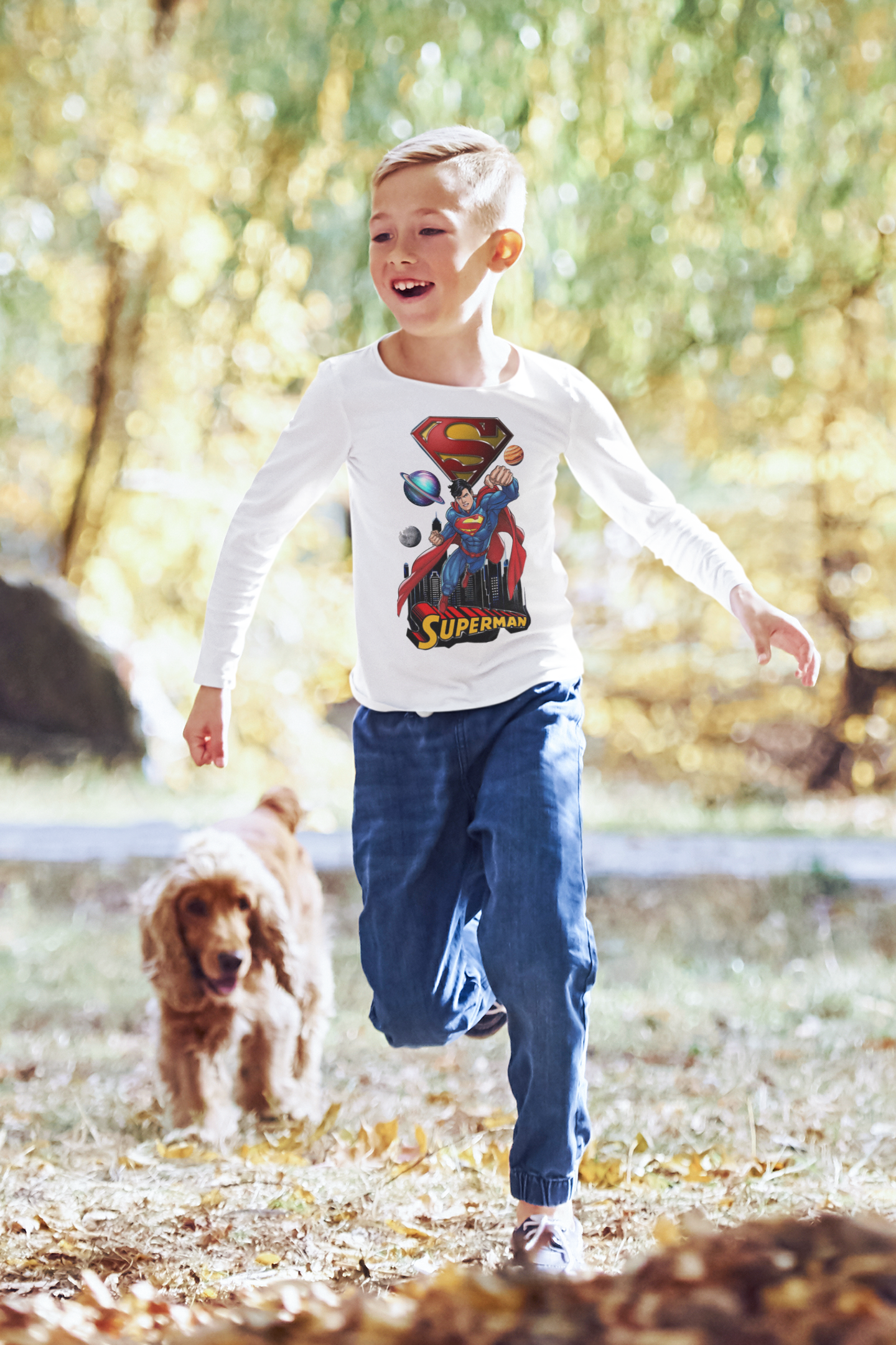 Детска блуза Super Man — бяла, 100% памук, размери 3-4г. до 11-12г. | SatModa
