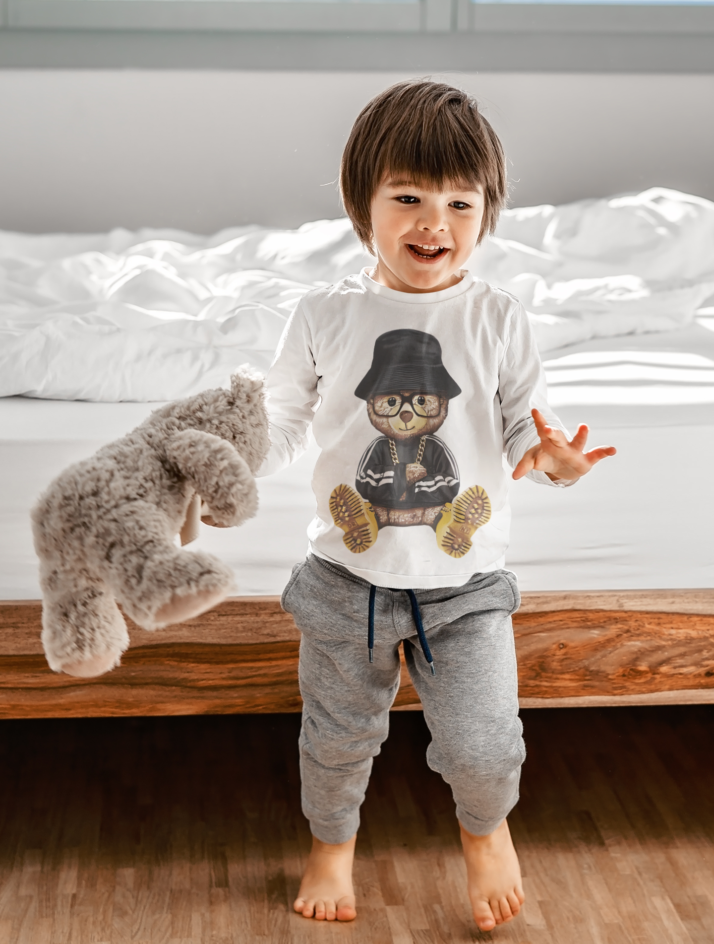 Детска блуза Teddy Bear — бяла, 100% памук, размери 3-4г. до 11-12г. | SatModa
