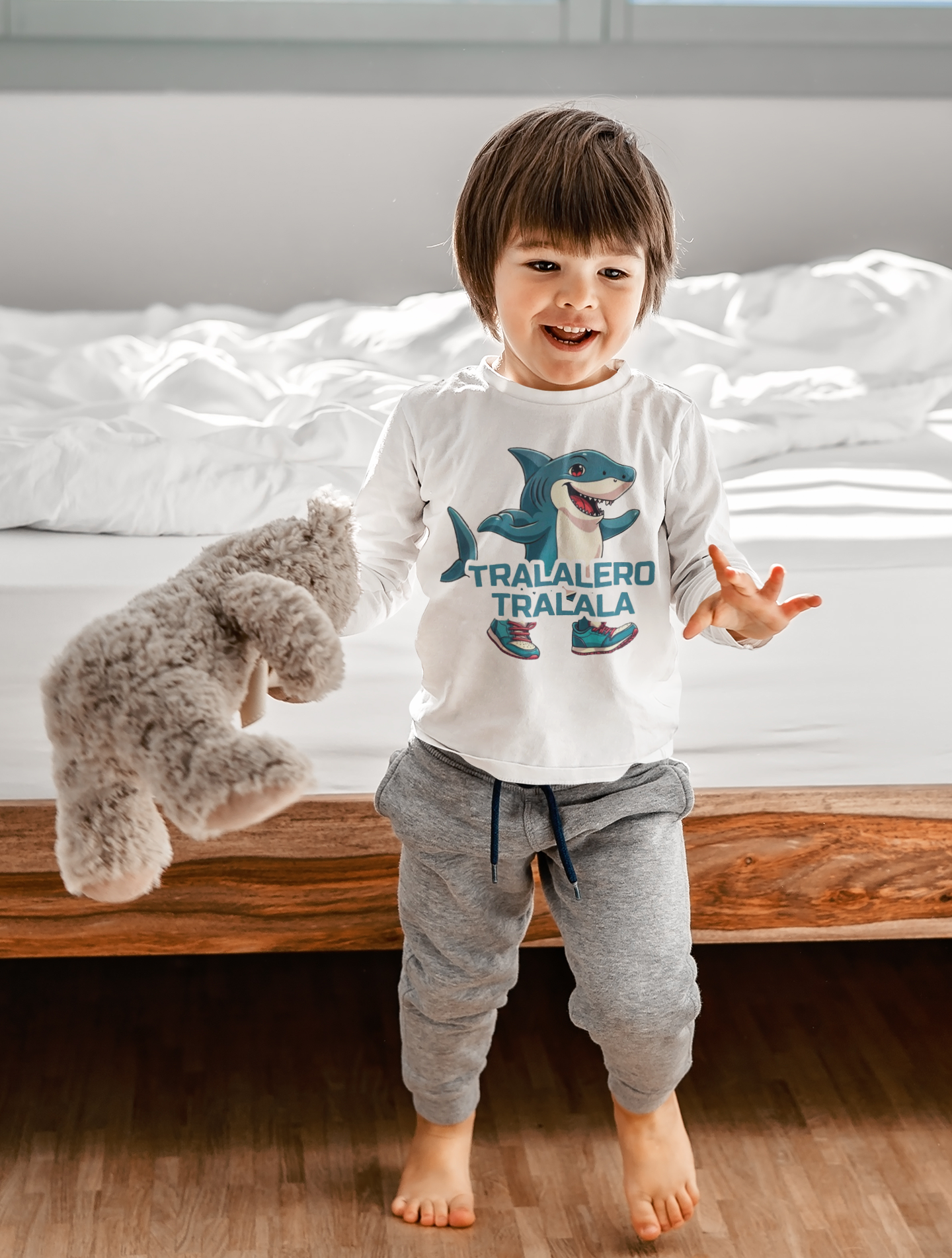 Детска блуза Tralalero — бяла, 100% памук, размери 3-4г. до 11-12г. | SatModa
