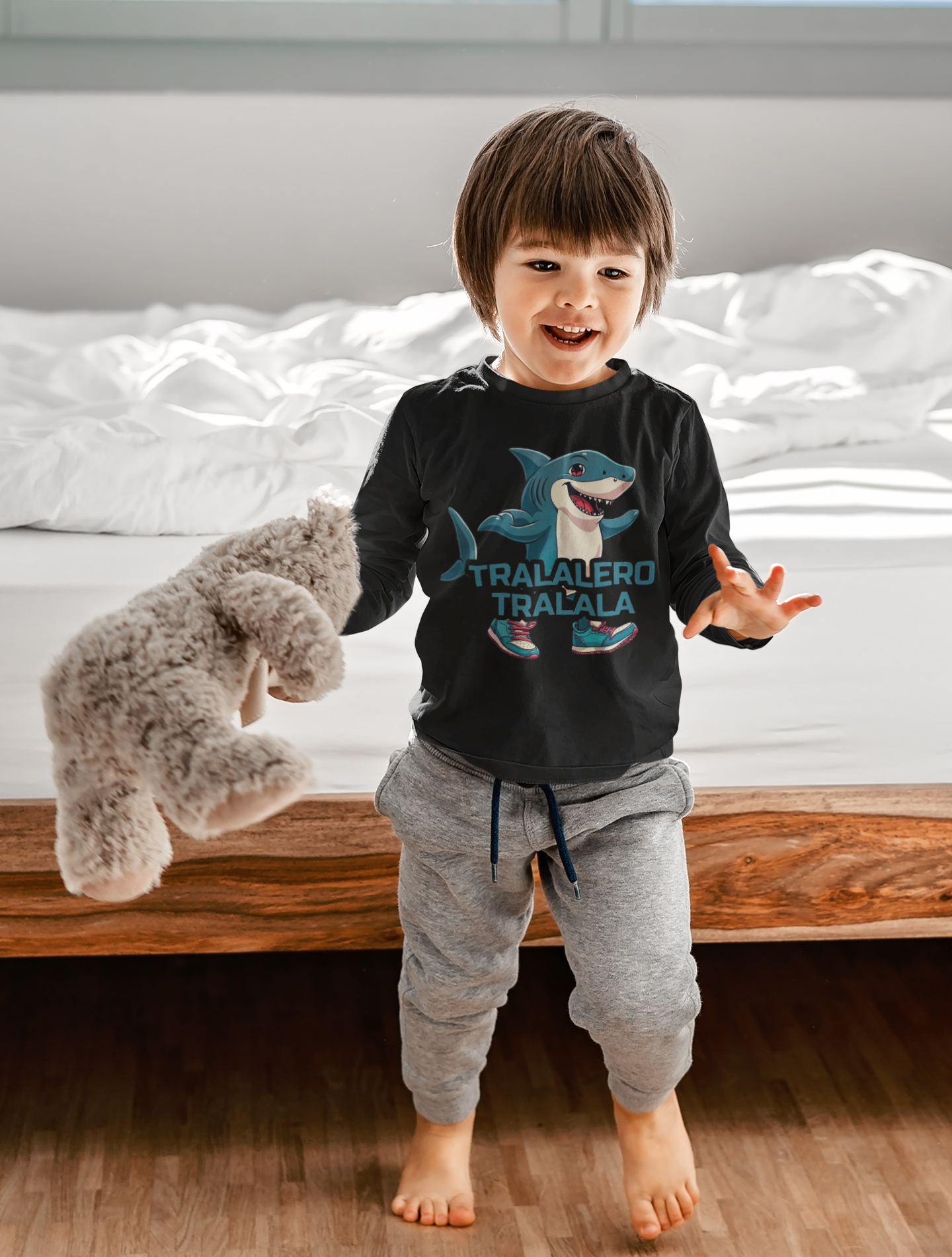Детска блуза Tralalero — черна, 100% памук, размери 3-4г. до 11-12г. | SatModa
