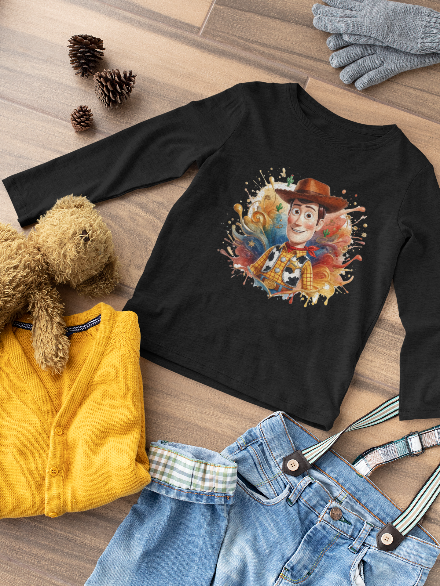 Детска блуза Woody — черна, 100% памук, размери 3-4г. до 11-12г. | SatModa
