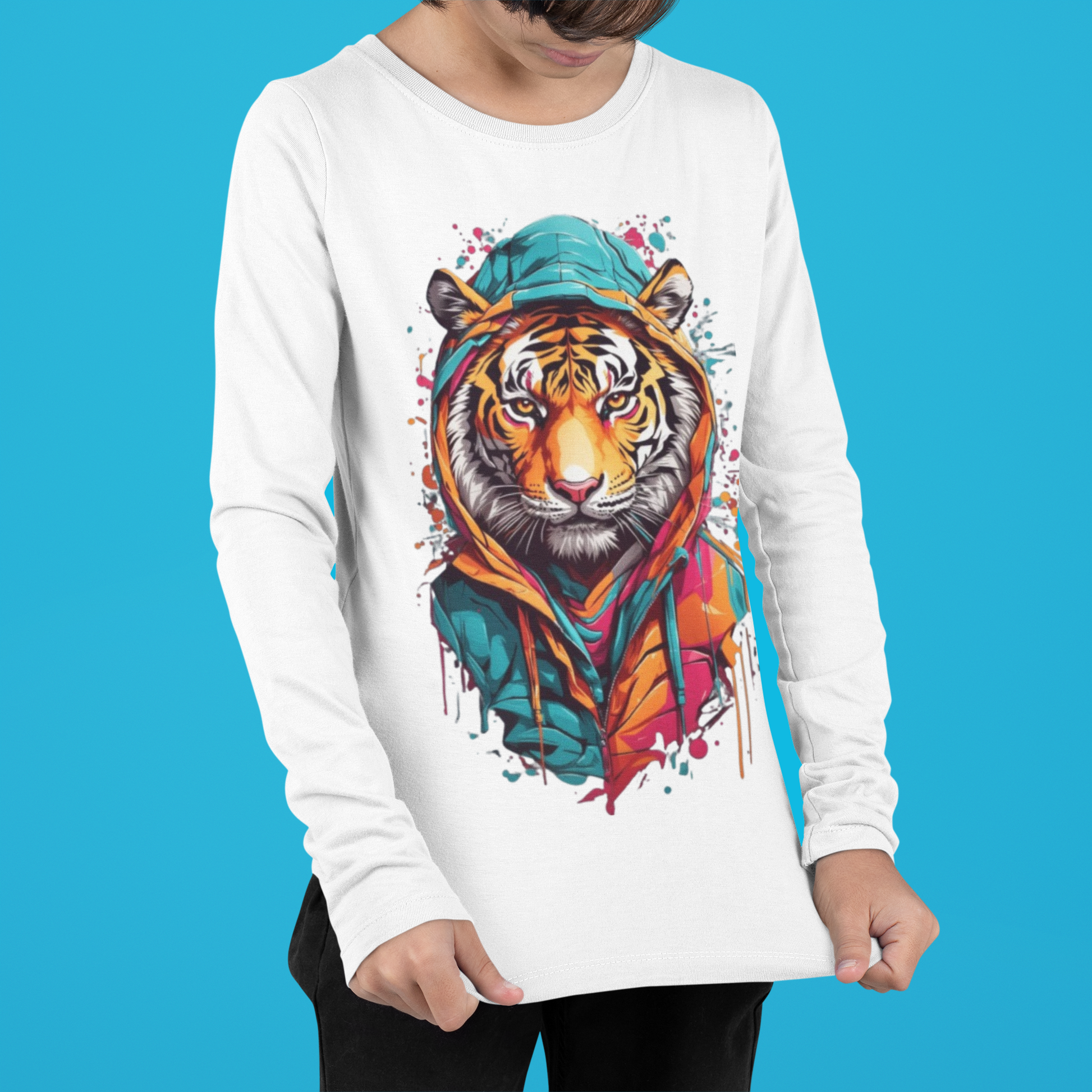Детска блуза Tiger — бяла, 100% памук, размери 3-4г. до 11-12г. | SatModa
