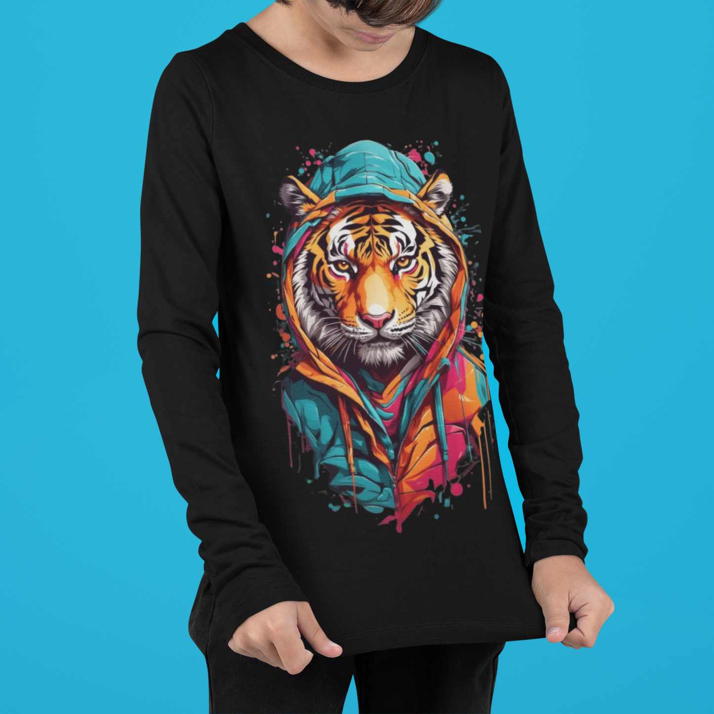 Детска блуза Tiger — черна, 100% памук, размери 3-4г. до 11-12г. | SatModa
