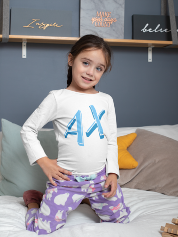 Детска блуза AX Blue бяла — 100% памук, размери 3-4 г. до 11-12 г. | SatModa