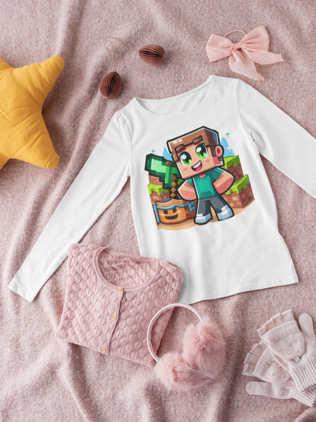 Детска блуза Minecraft Stiv бяла — 100% памук, размери 3-4 г. до 11-12 г. | SatModa