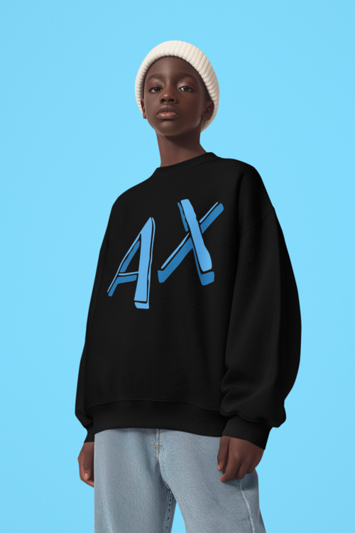 Ватирана детска блуза AX Blue черна — 100% памук, размери 4-5 г. до 14-16 г. | SatModa