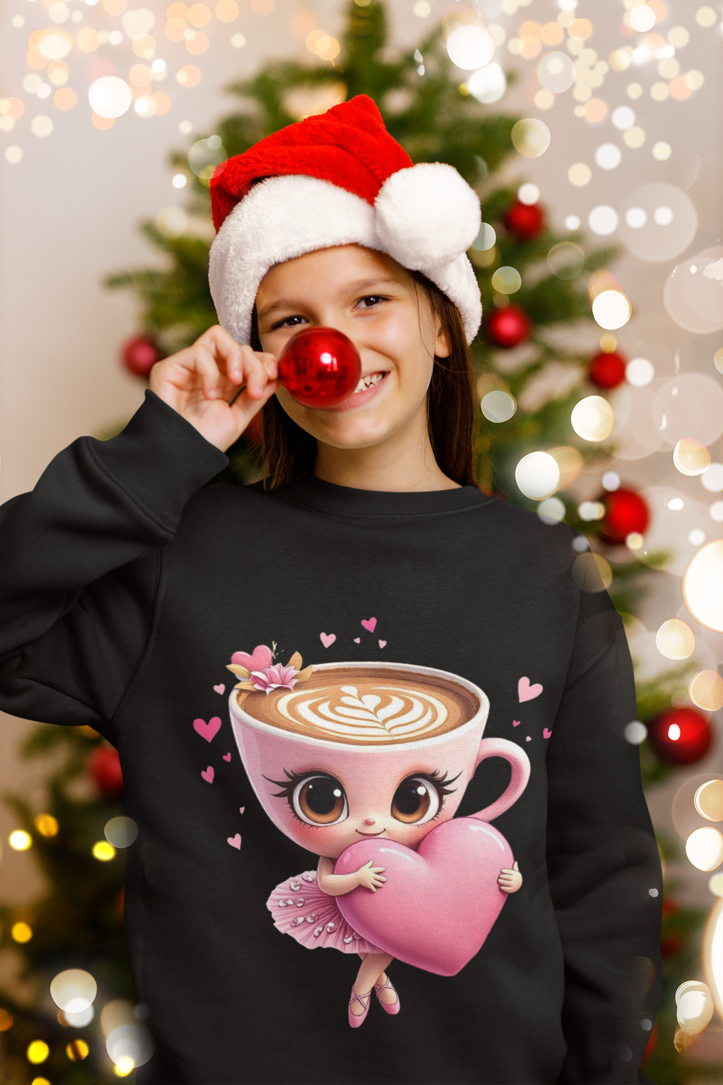 Ватирана детска блуза Cappuccina Heart — черно, 100% памук, размери 4-16г. | SatModa
