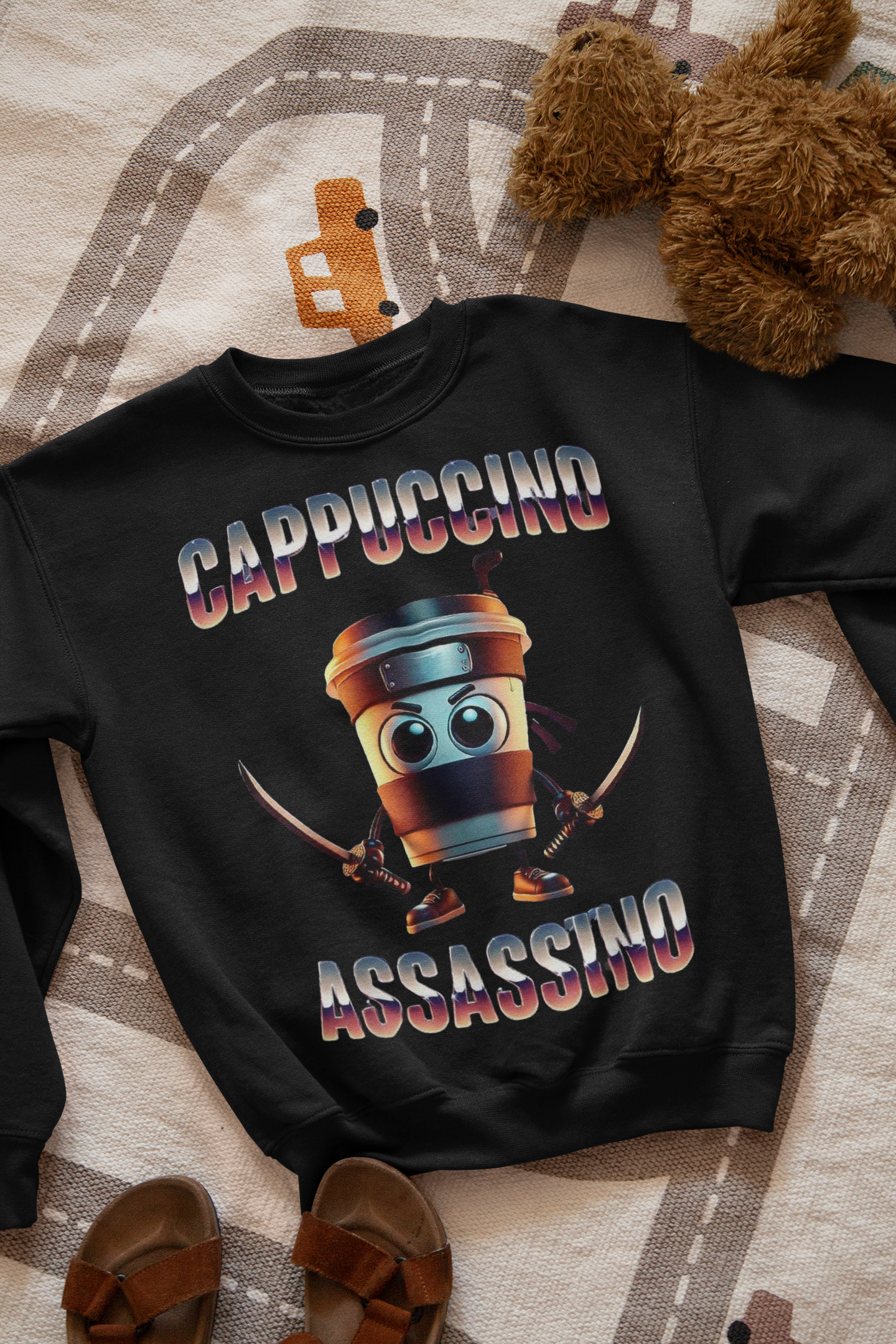 Ватирана детска блуза Cappuccino Assassino — черно, 100% памук, размери 4-16г. | SatModa
