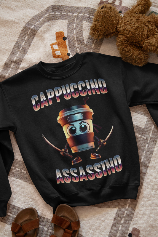 Ватирана детска блуза Cappuccino Assassino — черно, 100% памук, размери 4-16г. | SatModa
