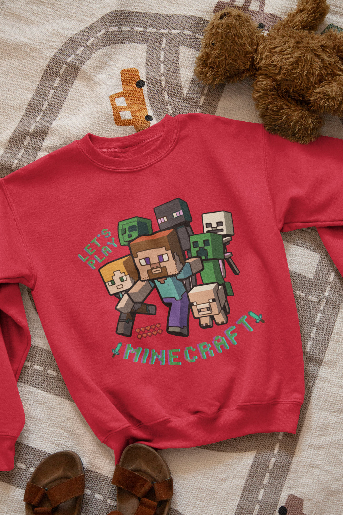 Ватирана детска блуза Minecraft Play — червено, 100% памук, размери 4-16г. | SatModa
