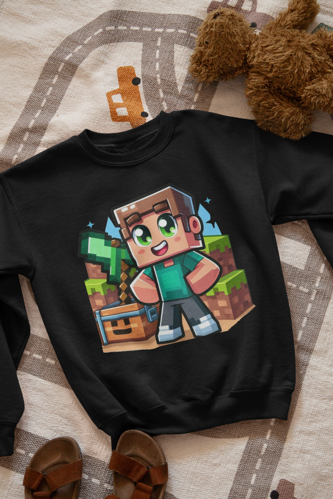 Ватирана детска блуза Minecraft Stiv черна — 100% памук, размери 4-5 г. до 14-16 г. | SatModa