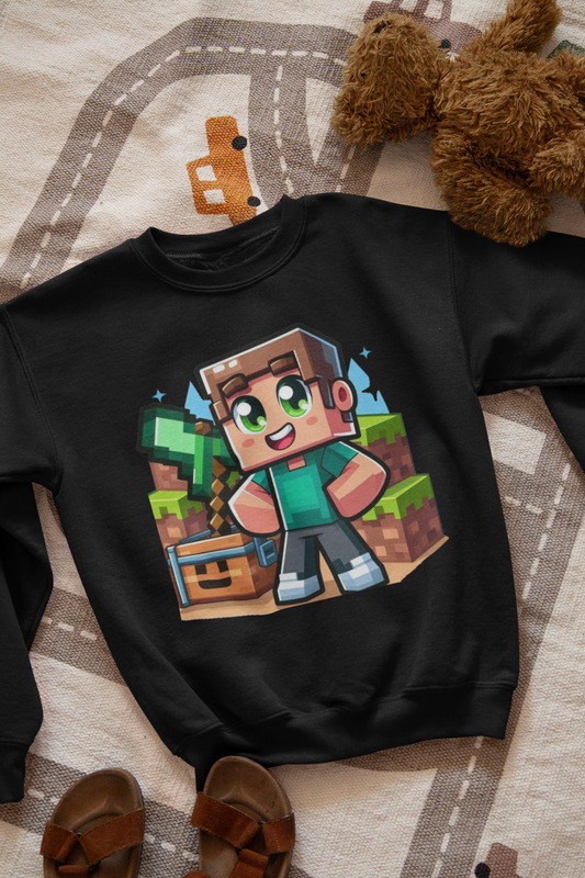 Ватирана детска блуза Minecraft Stiv черна — 100% памук, размери 4-5 г. до 14-16 г. | SatModa