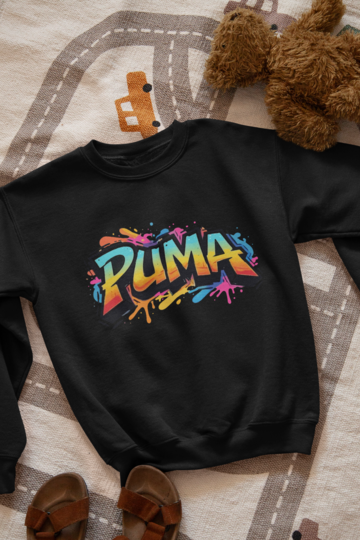 Ватирана детска блуза Puma Colore черна — 100% памук, качулка и двуконечна вата, размери 4-5 г. до 14-16 г. | SatModa