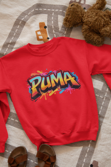 Ватирана детска блуза Puma Colore червена — 100% памук, качулка и двуконечна вата, размери 4-5 г. до 14-16 г. | SatModa 